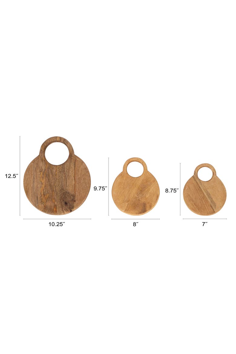 3-Piece Round Mango Wood Cutting Boards in Various Sizes with Stand, Natural, Alternate, color, Natural