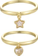 Adornia Star & Heart Charm Set of 2 Rings