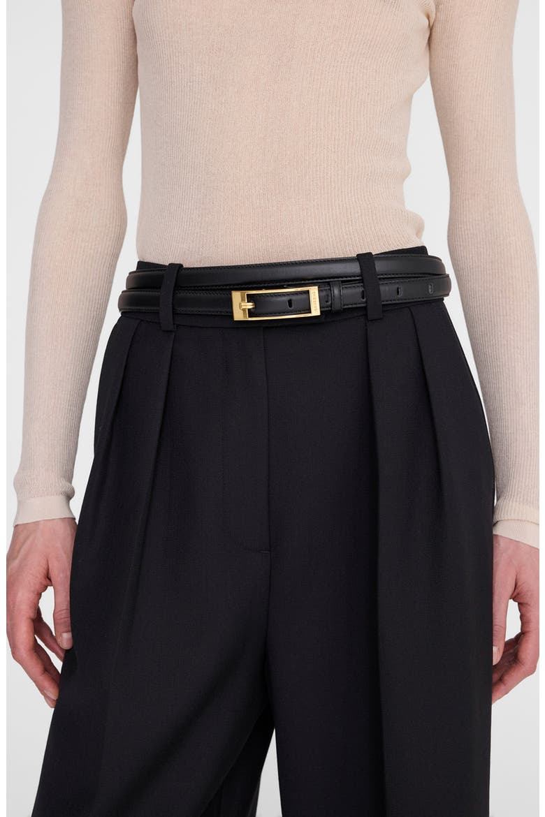 Double Elly Belt Smooth Leather, Alternate, color, Black