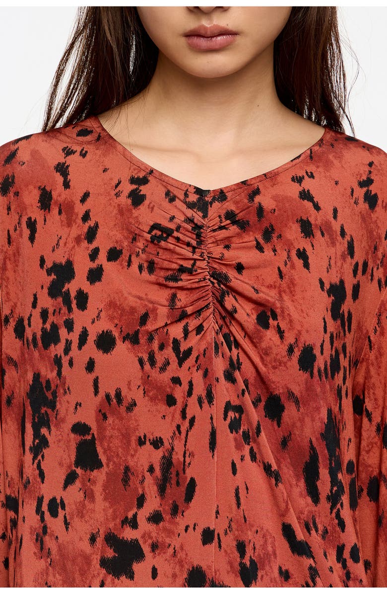 Bimba y Lola Lynx Gathered Neckline Dress, Alternate, color, Lynx Brown