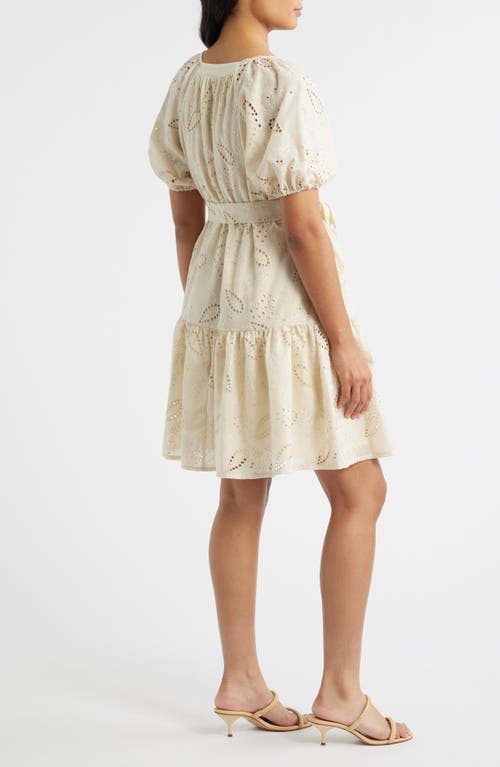 Julia Jordan Eyelet Puff Sleeve Minidress In Neutral