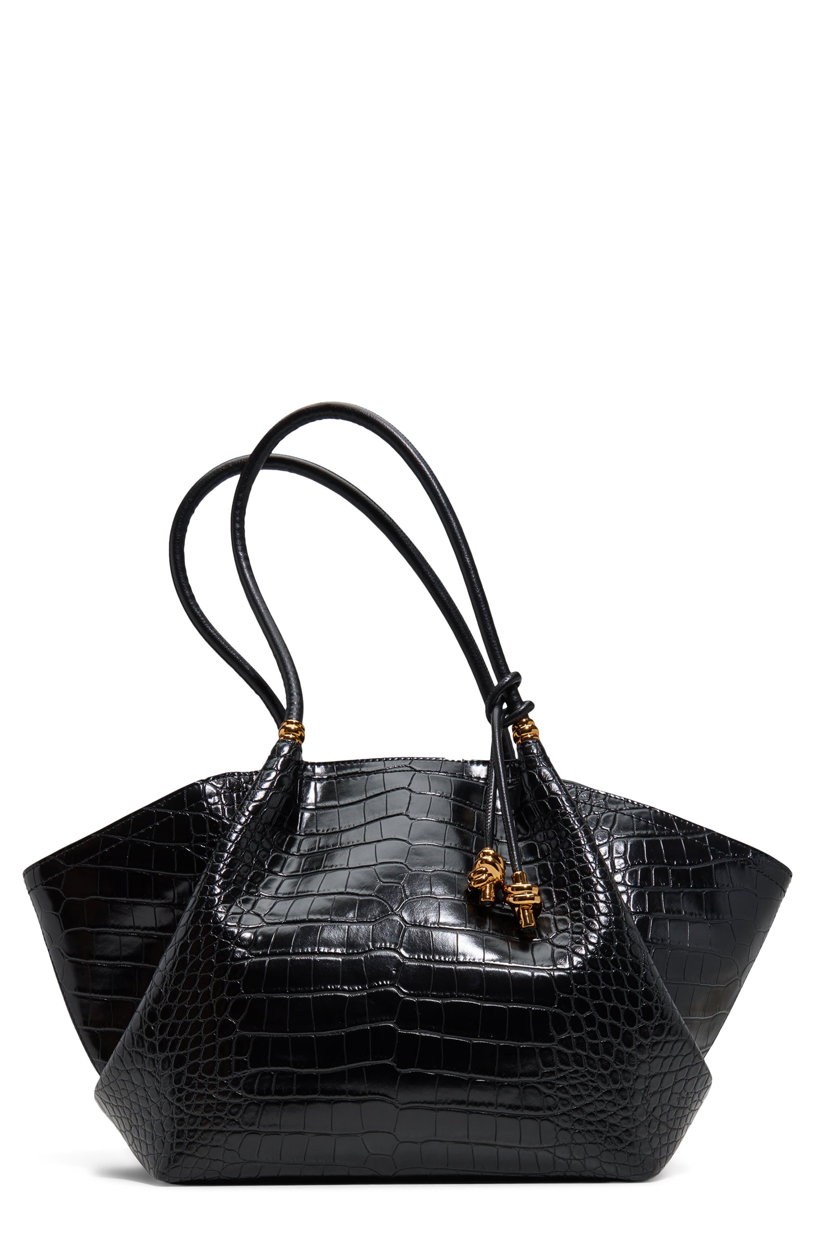 Braelyneex Croc Embossed Faux Leather Tote, Main, color, BLACK OVERFLOW