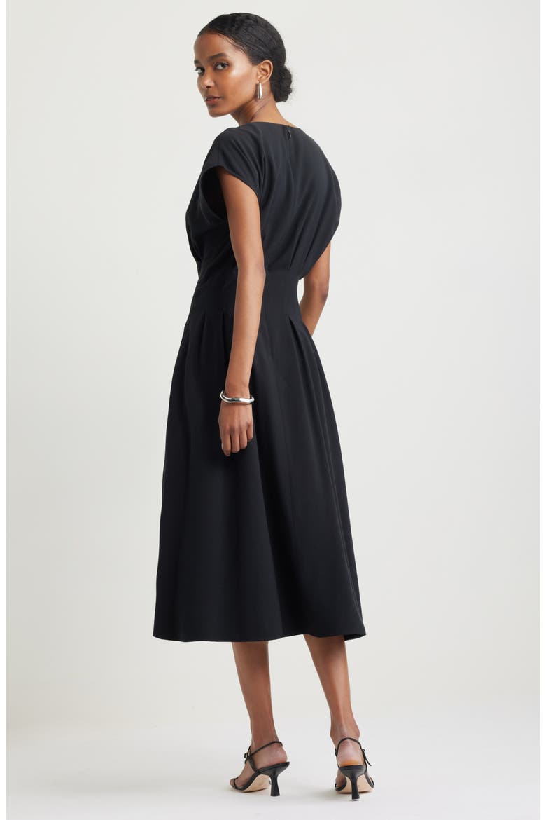 Pleated Midi Dress, Alternate, color, BLACK