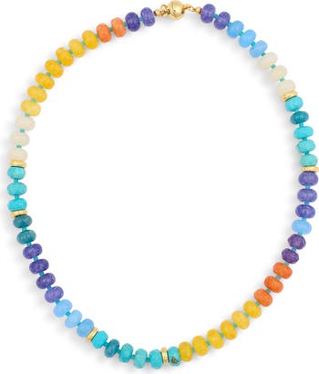 18K Gold Plated Turquoise & Imitation Pearl Beaded Anklet