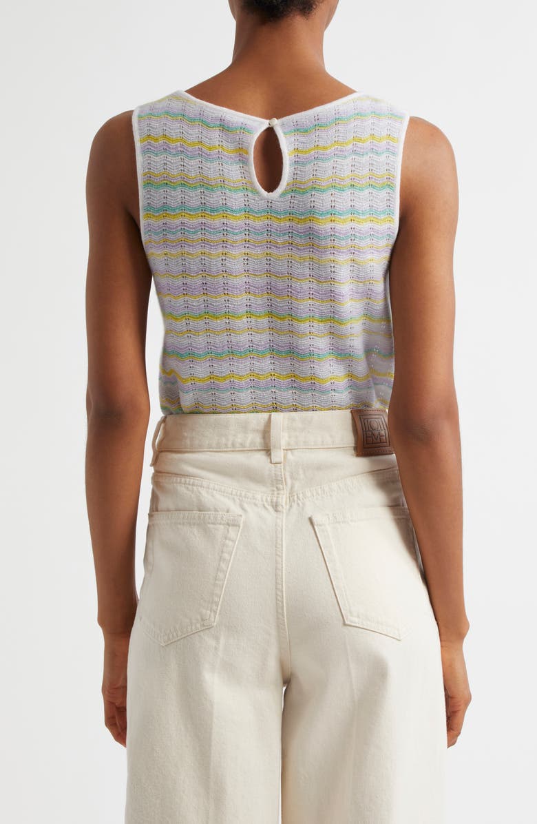 MARGARET O'LEARY Chevron Stripe Pointelle Cashmere & Linen Sleeveless Sweater, Alternate, color, 