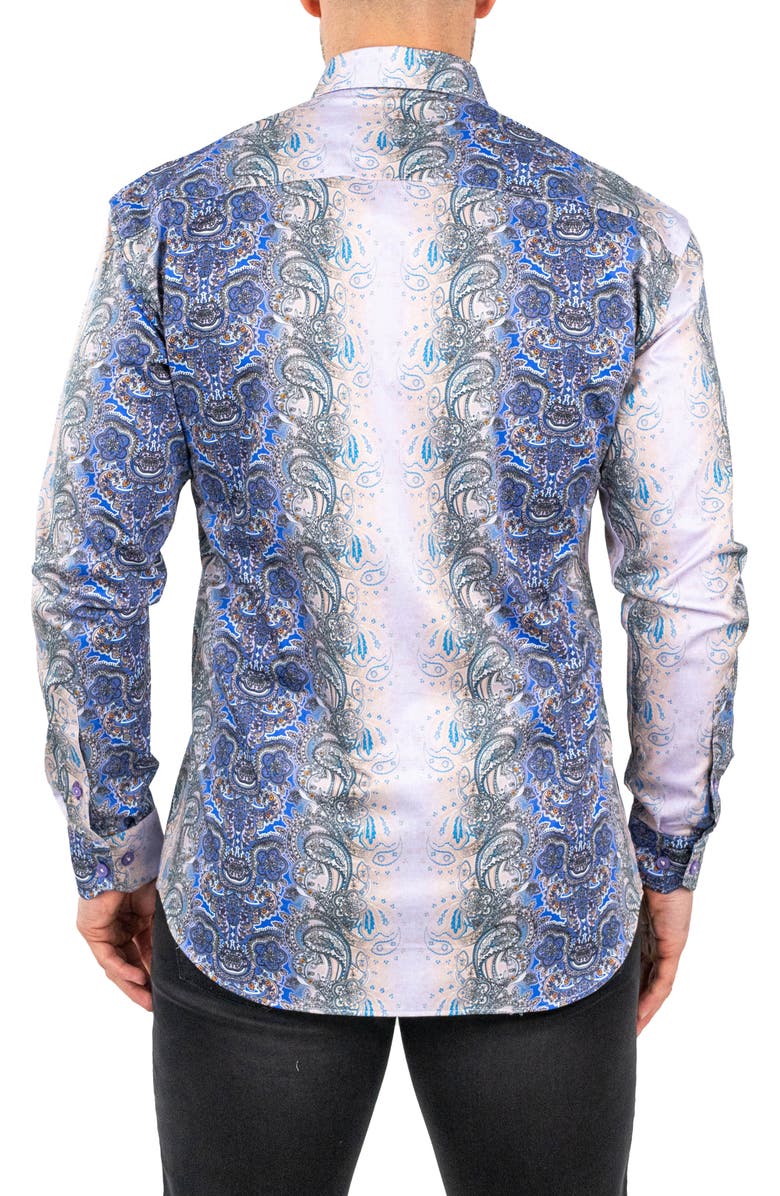 Maceoo Fibonacci Paisleyluxe Purple Contemporary Fit Button-Up Shirt, Alternate, color, 