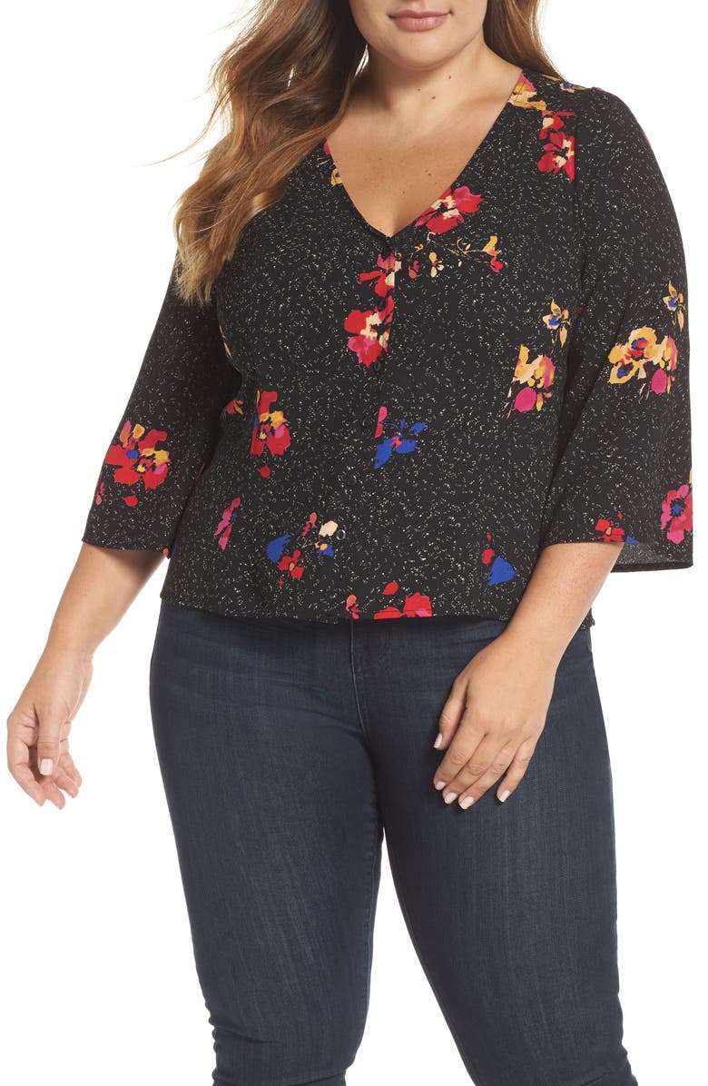 BP. Button Front Print Blouse, Main, color,