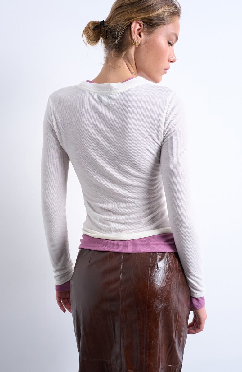 Topshop Layered Long Sleeve Rib T-Shirt, Alternate, color, Cream And Pink