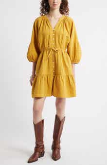 Treasure & Bond Button Front Cotton Seersucker Dress