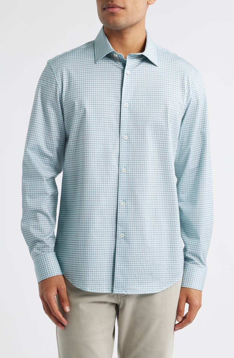 Bugatchi James OoohCotton<sup>®</sup> Gingham Button-Up Shirt, Main, color, Menthol