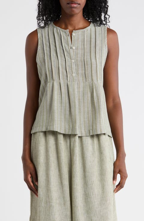 Stripe Pintucked Sleeveless Top