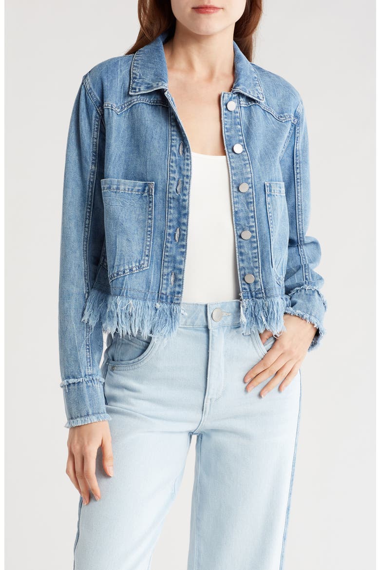 Chewed Frayed Hem Denim Jacket, Main, color, LIGHT BLUE