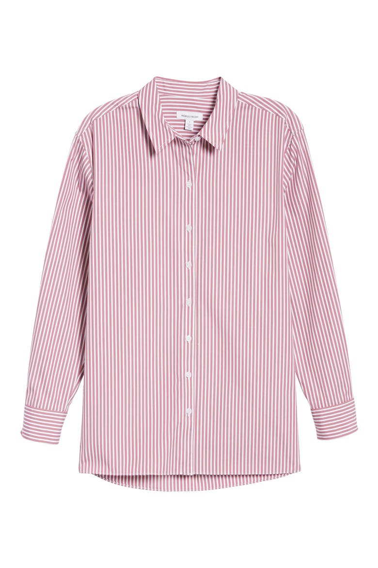 Women's Everyday Stripe Poplin Button-Up Shirt, Alternate, color, PURPLE- WHITE SAMBA STRIPE