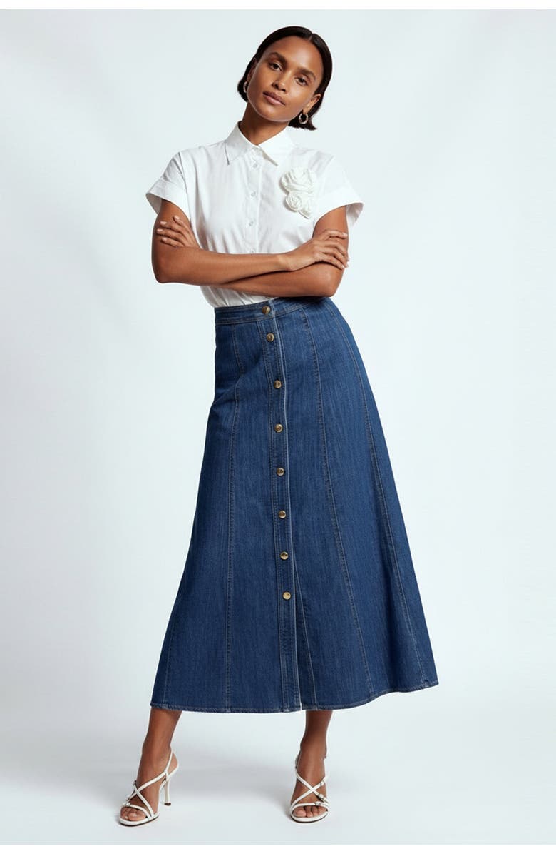 Exquise Aliana Denim Midi Skirt, Main, color, Indigo