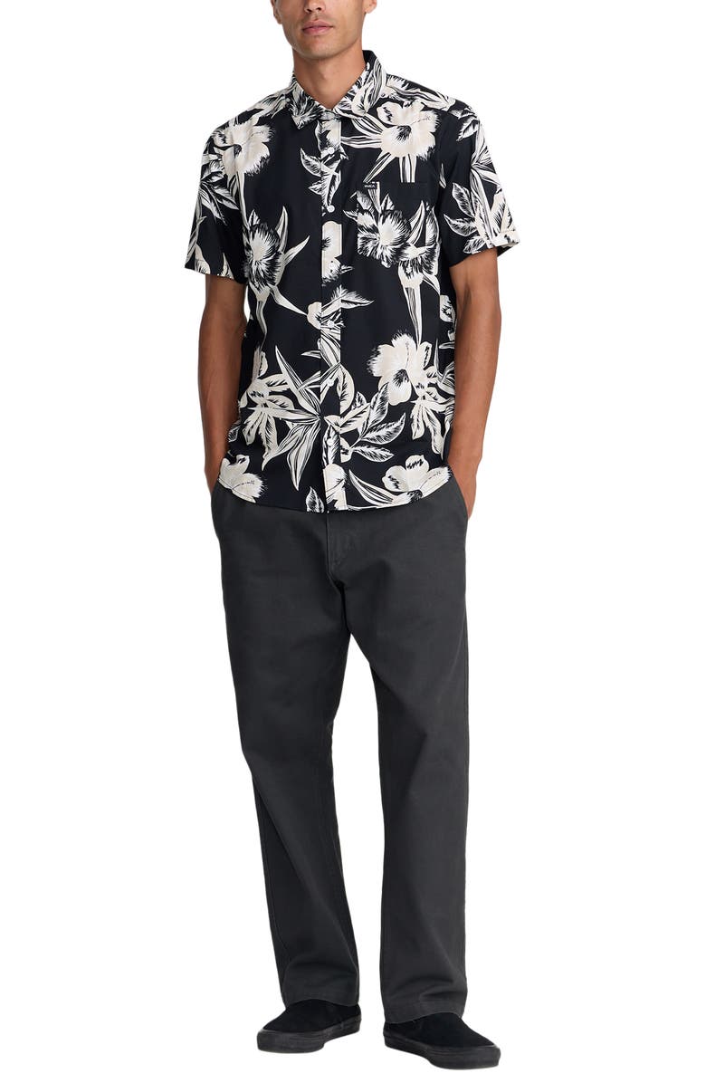 RVCA Overspray Floral Short Sleeve Button-Up Shirt, Alternate, color, Black