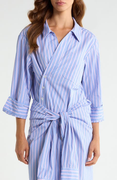 Small Asymmetrical Striped Wrap Shirt