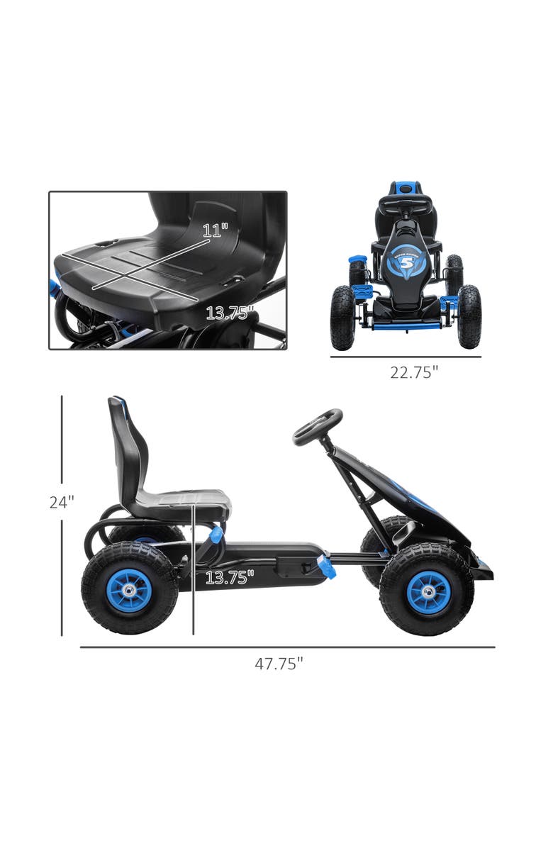 Aosom Ergonomic Pedal Go Kart with Wear-Resistant Tread, Alternate, color, Blue