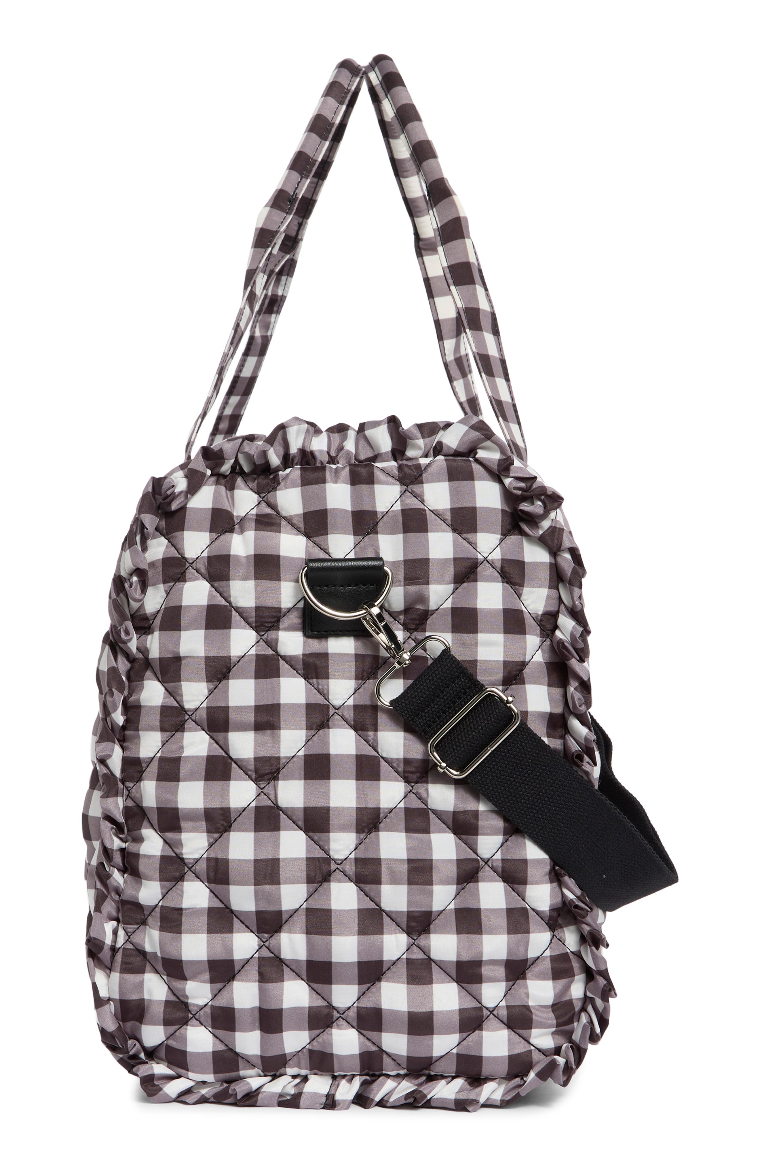 Madden Girl Quilted Duffle Bag, Alternate, color, Black/ White Gingham