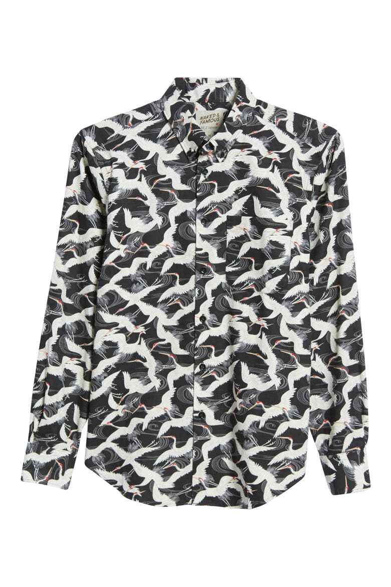 Easy Slub Crane Cotton Button-Down Shirt, Alternate, color, BLACK