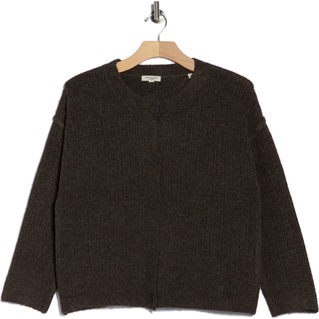 Max Studio Waffle Button Front Cardigan In Black