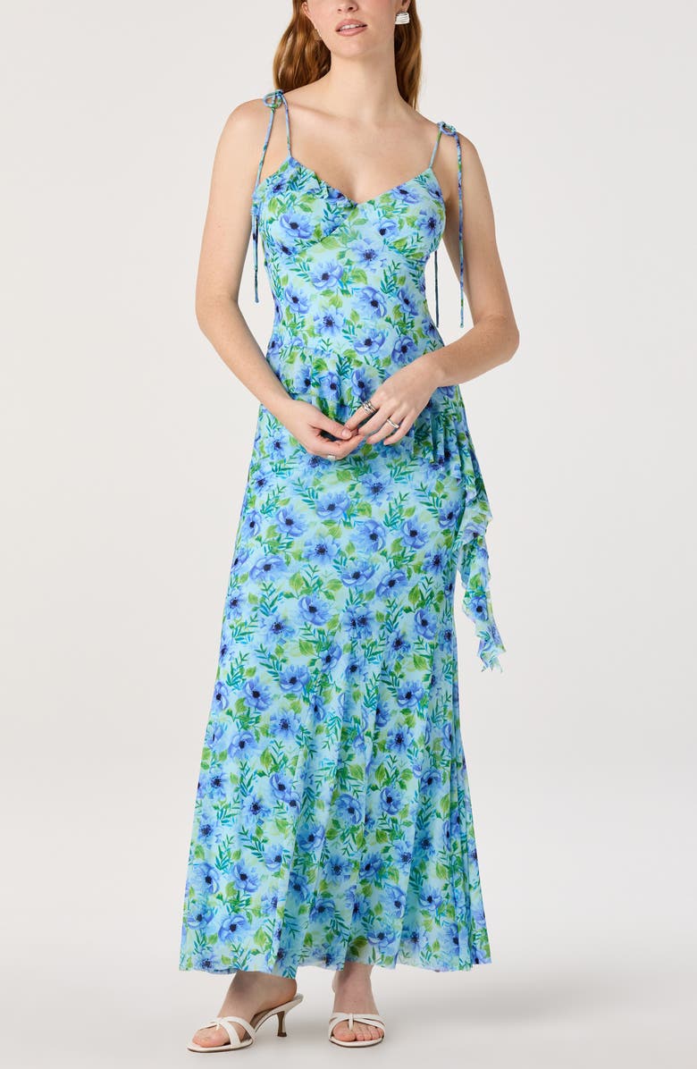 ASTR the Label Mejra Floral Print Maxi Skirt, Alternate, color, Blue Floral