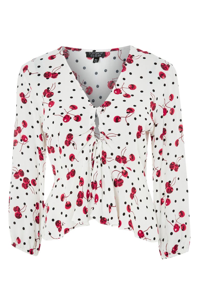 Topshop Cherry Spot Print Blouse, Alternate, color,