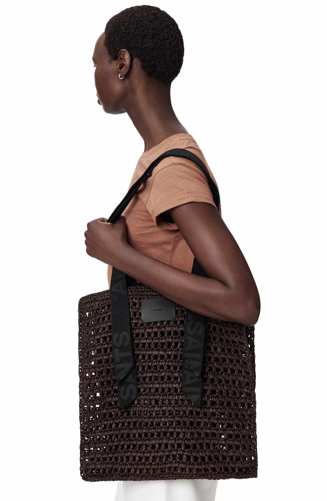 AllSaints Lullah Straw Tote Bag, Alternate, color, Cognac Brown