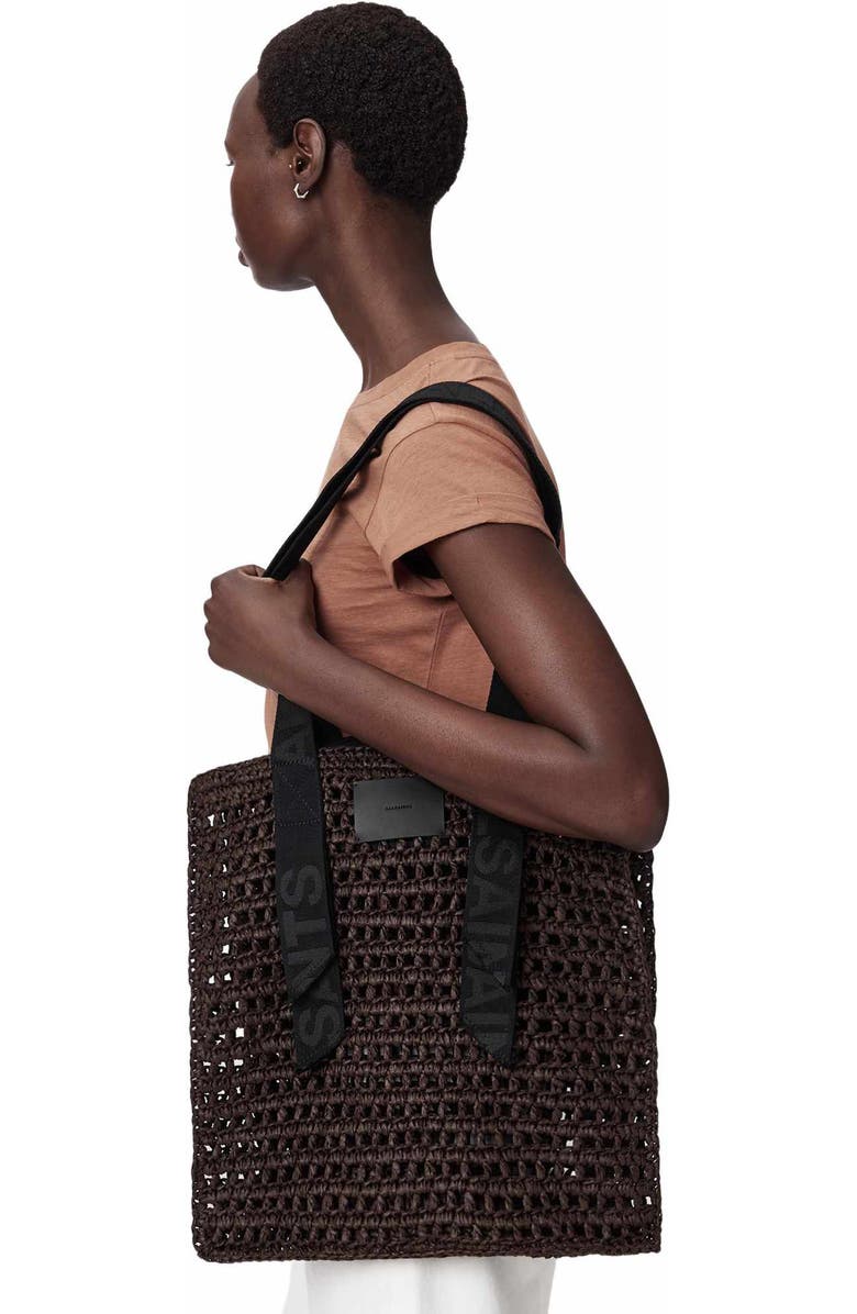 AllSaints Lullah Straw Tote Bag, Alternate, color, Cognac Brown