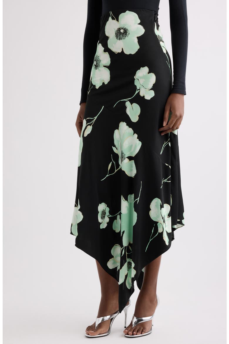 Floral High Waist Asymmetric Jersey Skirt, Alternate, color, NOIR/ AQUA