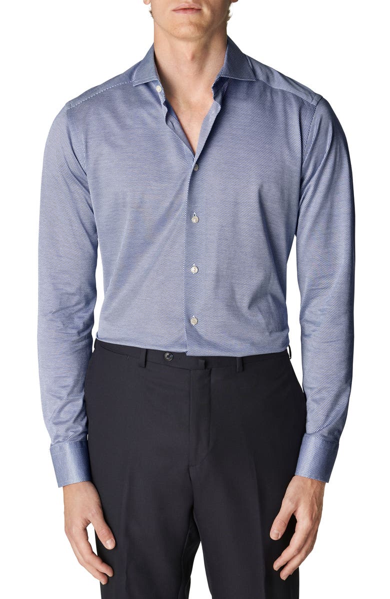 Eton King Slim Fit Pinstripe Knit Cotton Dress Shirt, Main, color, 