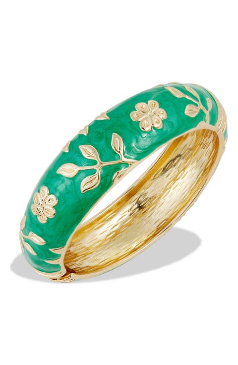 Enameled Floral Hinge Bangle Bracelet