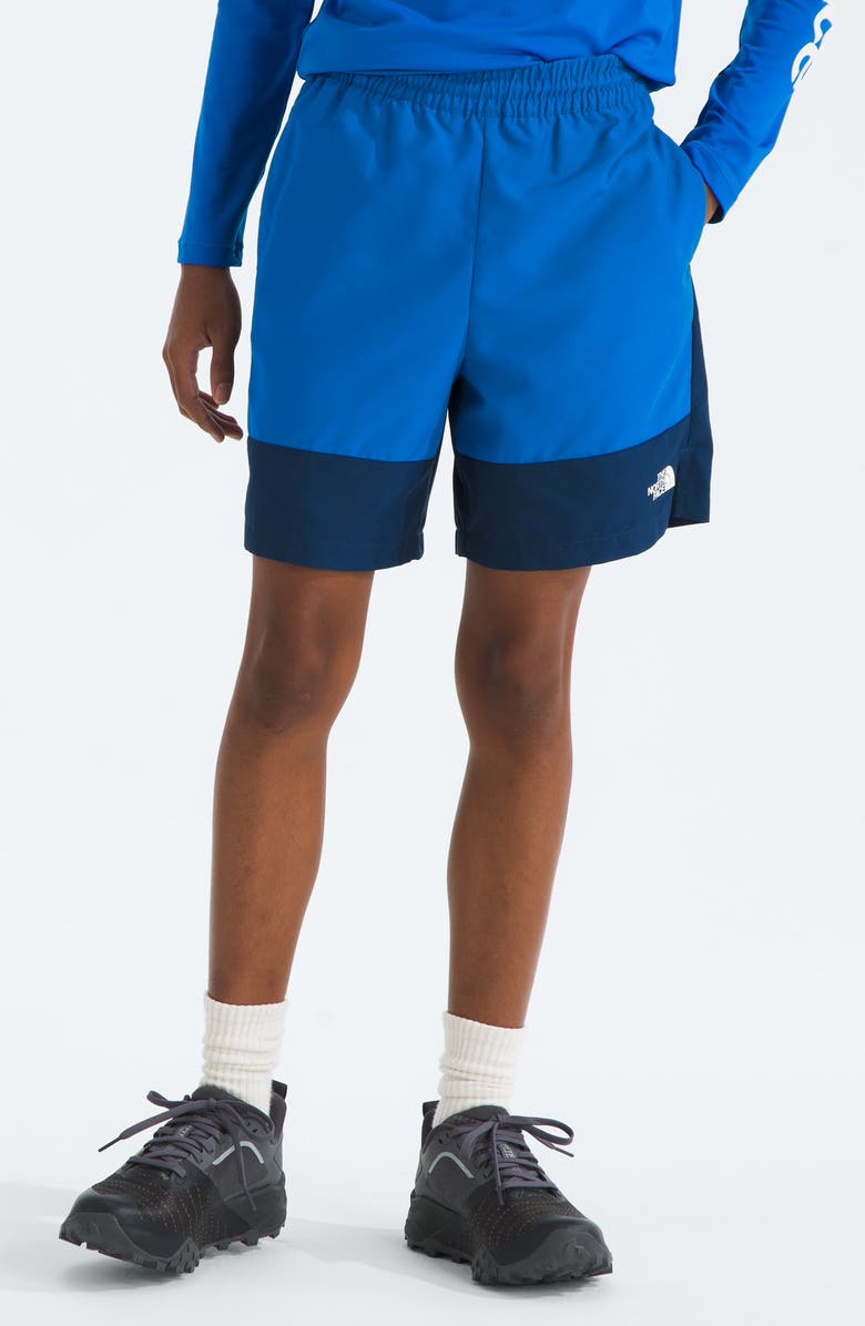 The North Face Kids' Water Repellent Class V Pathfinder Pull-On Shorts, Main, color, Hero Blue Topo Phantom