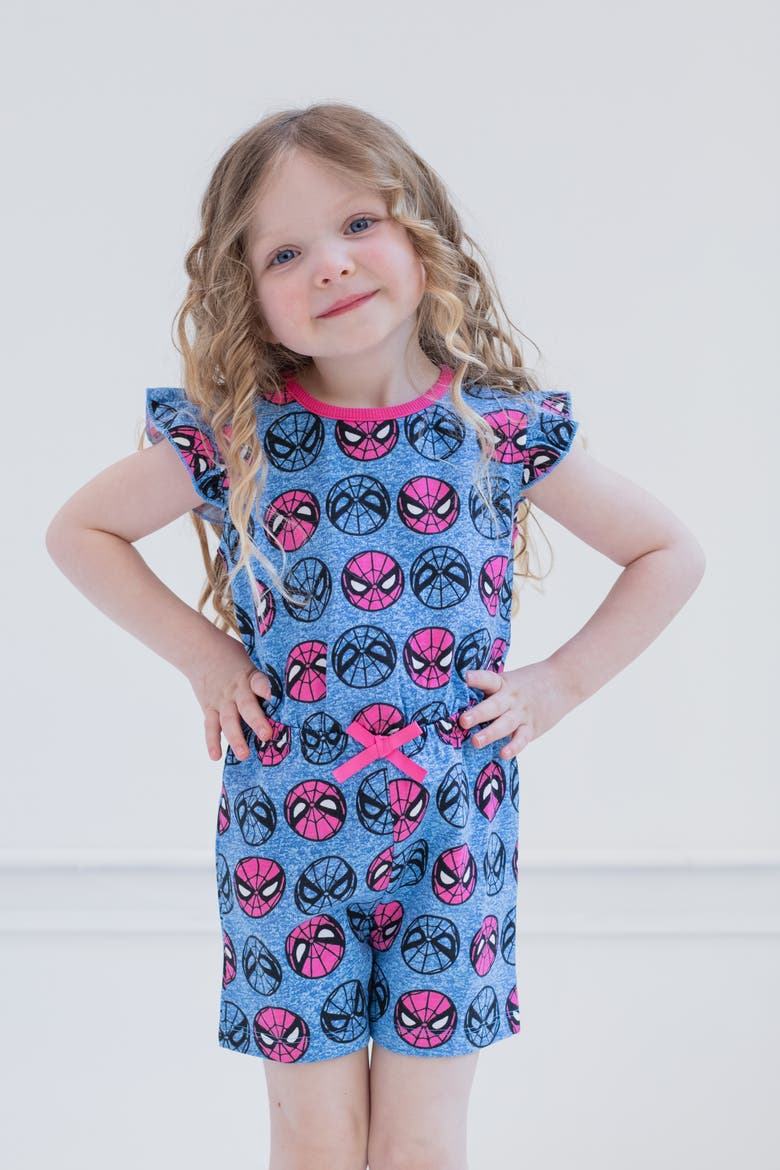 Spider-Man One Piece Romper, Alternate, color, Spider Man Blue Pink