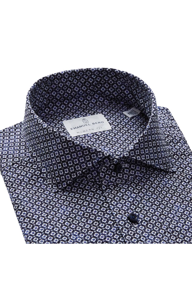 Emanuel Berg Textured Sartorial Floral Cotton Dress Shirt, Alternate, color, Navy