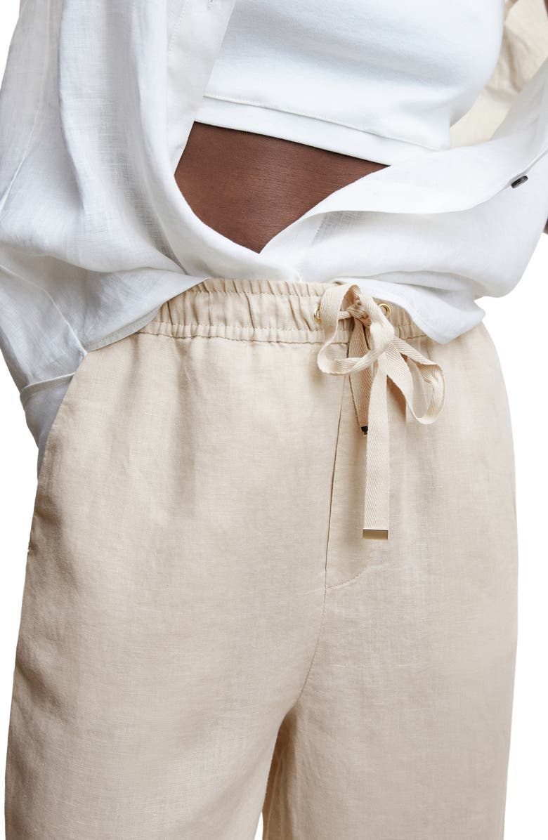 MANGO Drawstring Linen Pants, Alternate, color, Light/ Pastel Grey