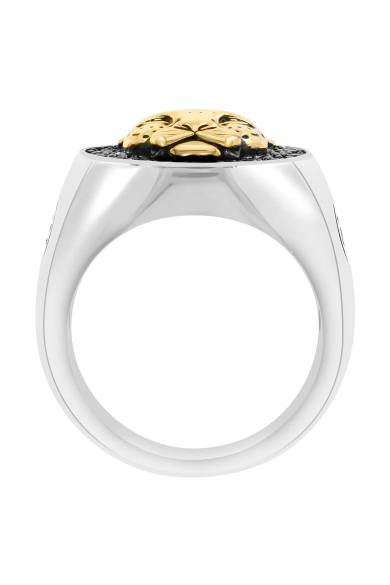 Two-Tone Pavé Black Spinel Cheetah Signet Ring, Alternate, color, BLACK