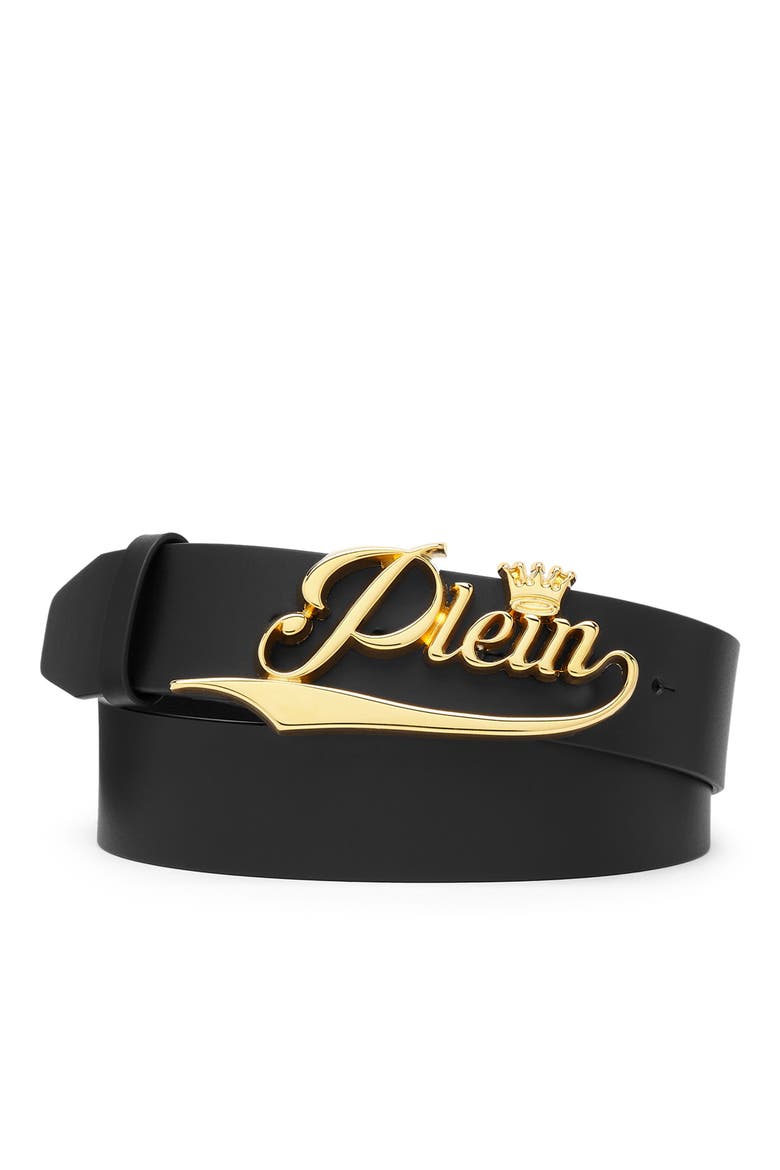 Leather Belt King Plein Men, Main, color, black/lightgold