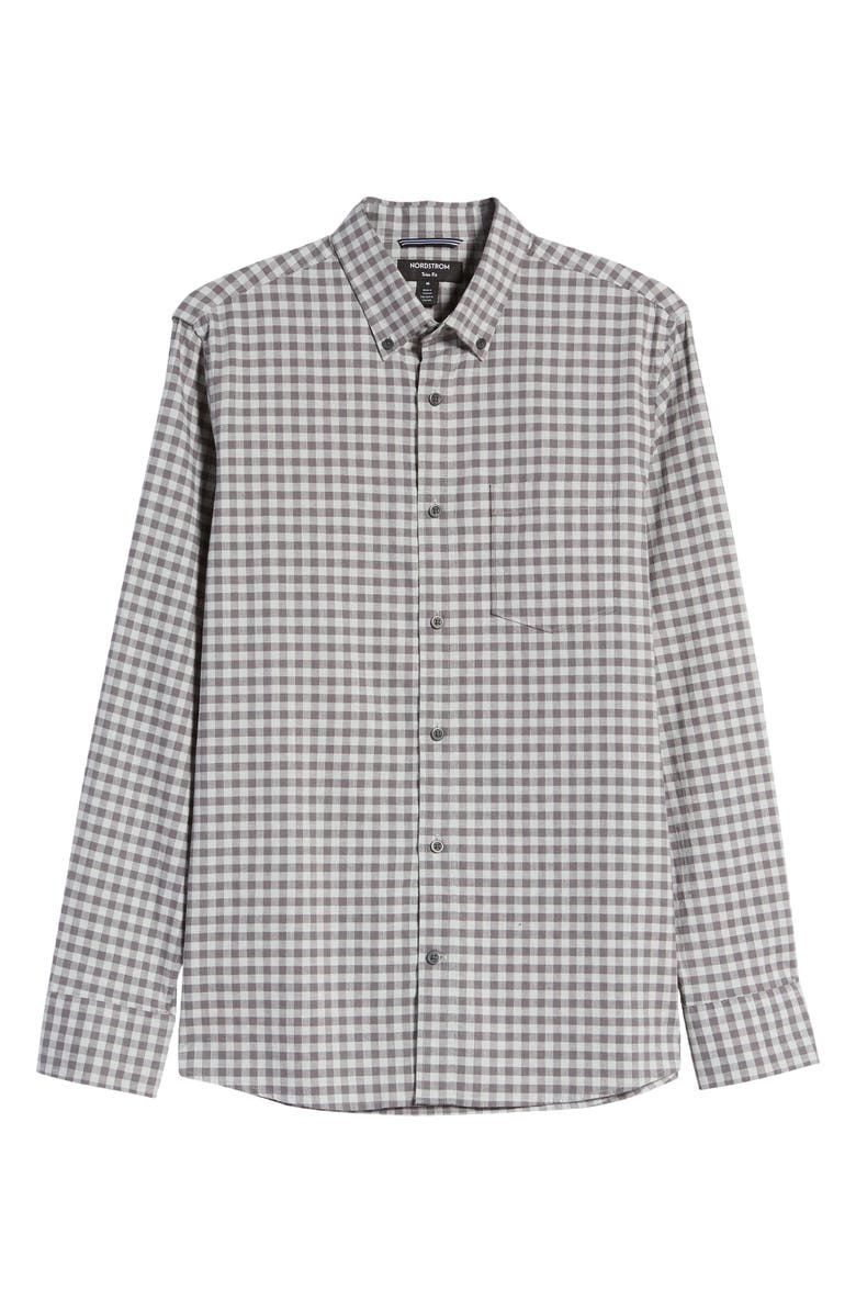 Nordstrom Trim Fit Gingham Linen & Cotton Button-Down Shirt, Alternate, color, 