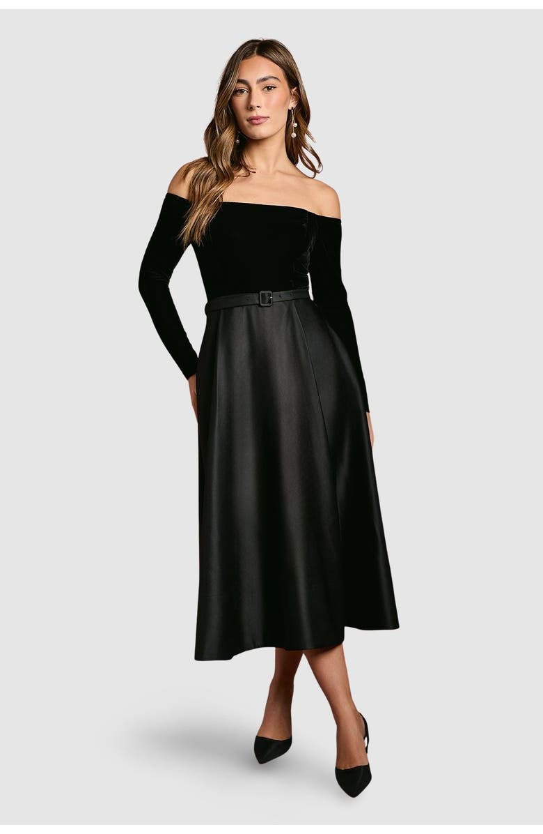 Coast Bardot Full Skirted Midi Dress, Main, color, Black