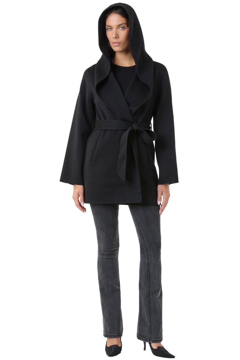 Hooded Belted Wool & Cashmere Coat, Alternate, color, BLACK