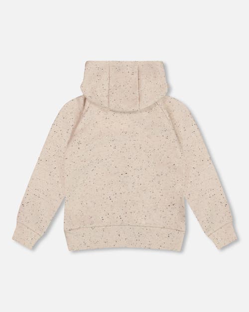 Deux Par Deux Glittering French Terry Hoodie With Heart Applique In Neutral