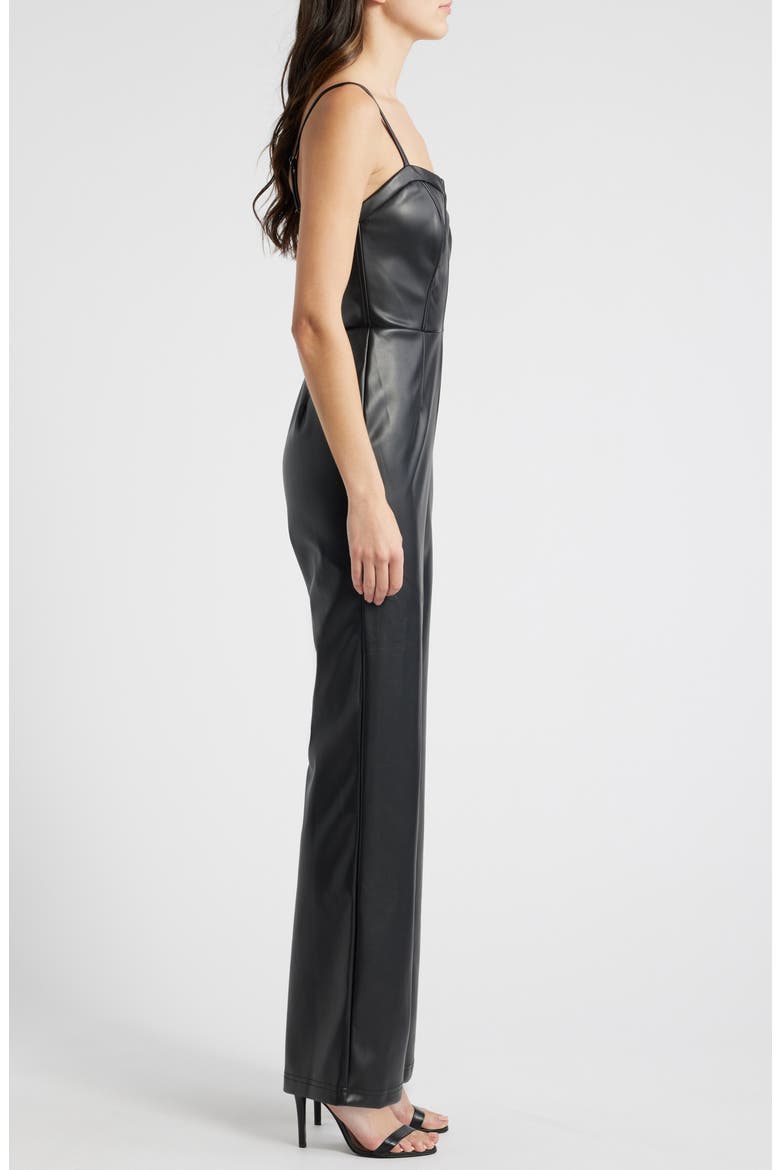 Sleeveless Faux Leather Jumpsuit, Alternate, color, BLACK