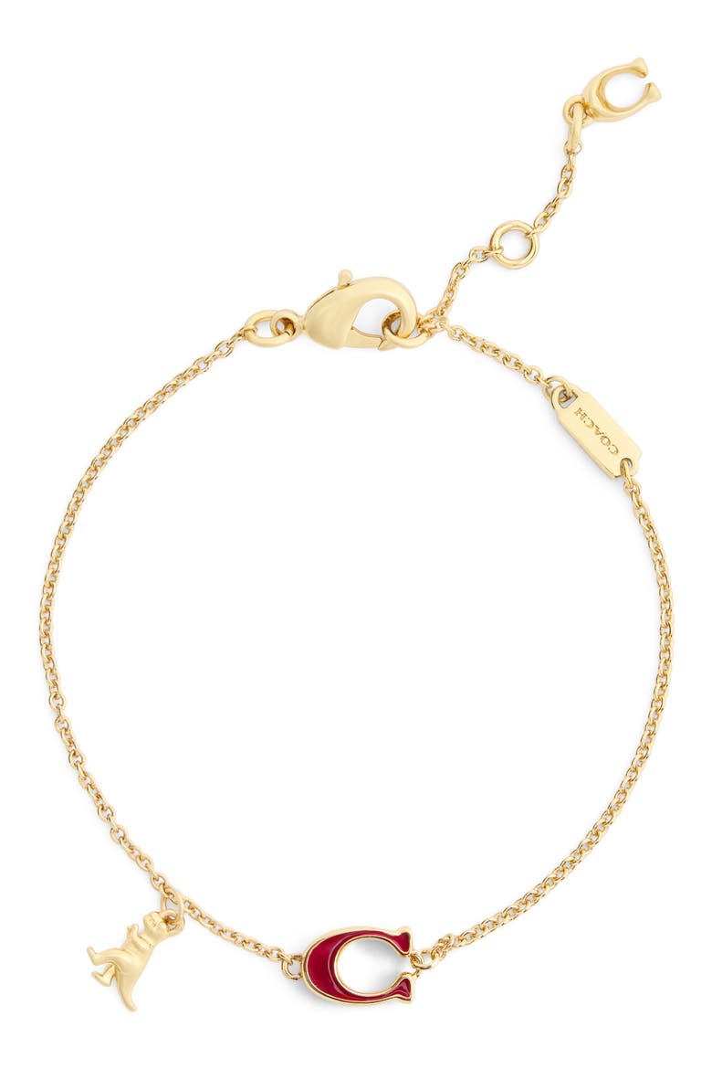 C-Motif & T-Rex Charm Bracelet, Main, color, BURGUNDY/ GOLD
