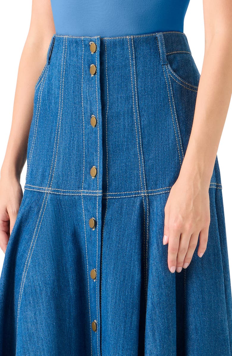 Akris punto Stretch Denim Tiered Skirt, Alternate, color, Medium Blue Denim