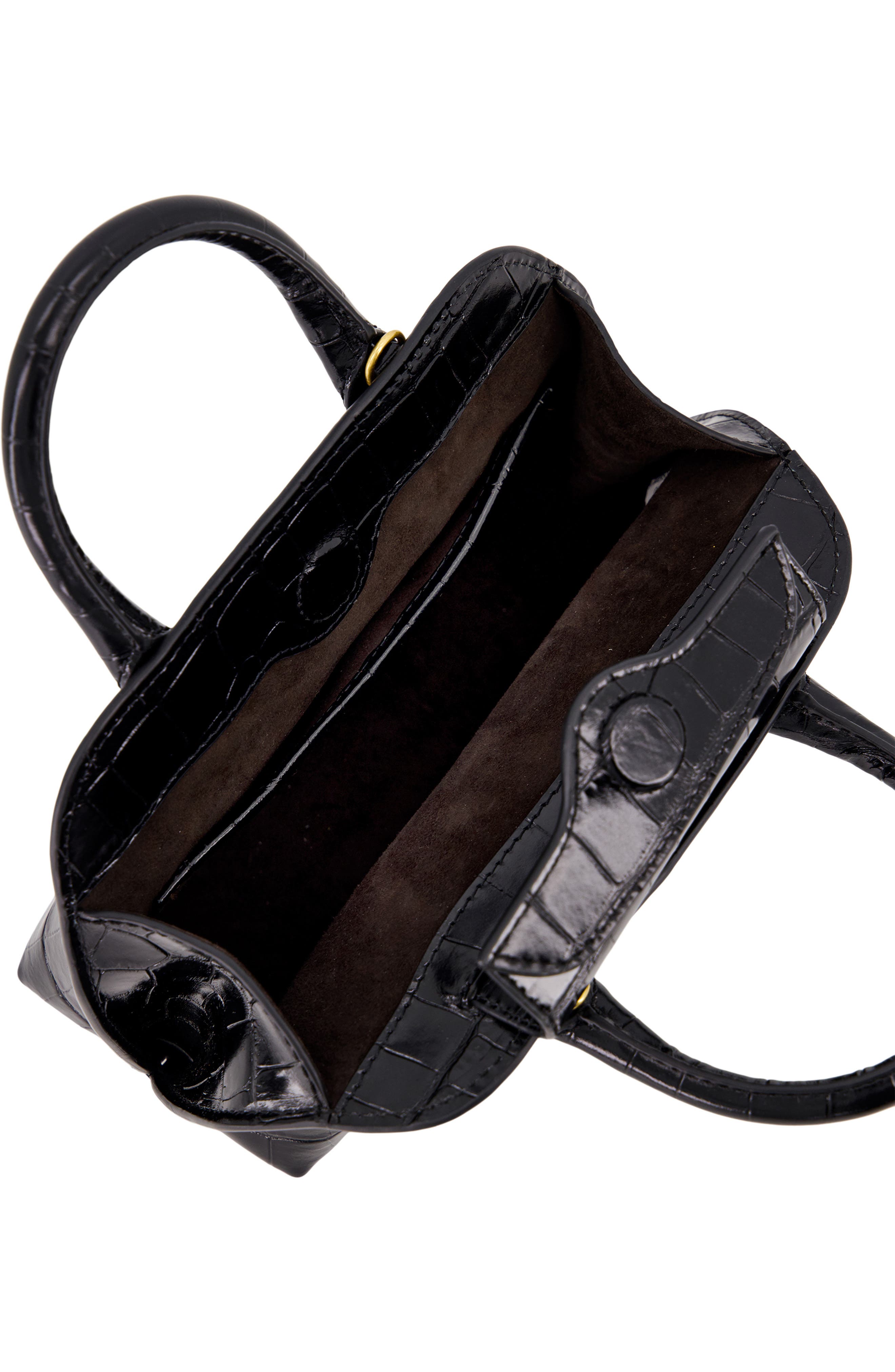 Vince Mini Delphine Croc Embossed Leather Top Handle Bag, Alternate, color, Black