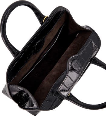 Mini Delphine Croc Embossed Leather Top Handle Bag
