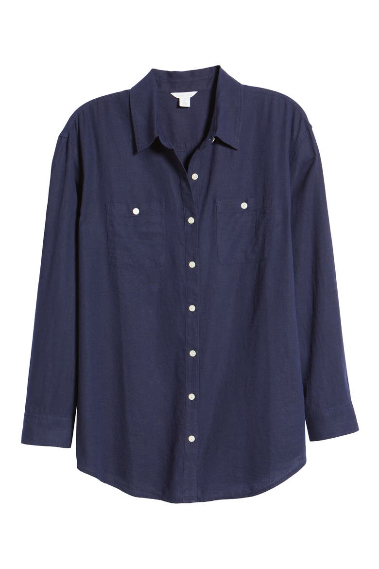 Women's Linen Button-Up Shirt, Alternate, color, NAVY PEACOAT