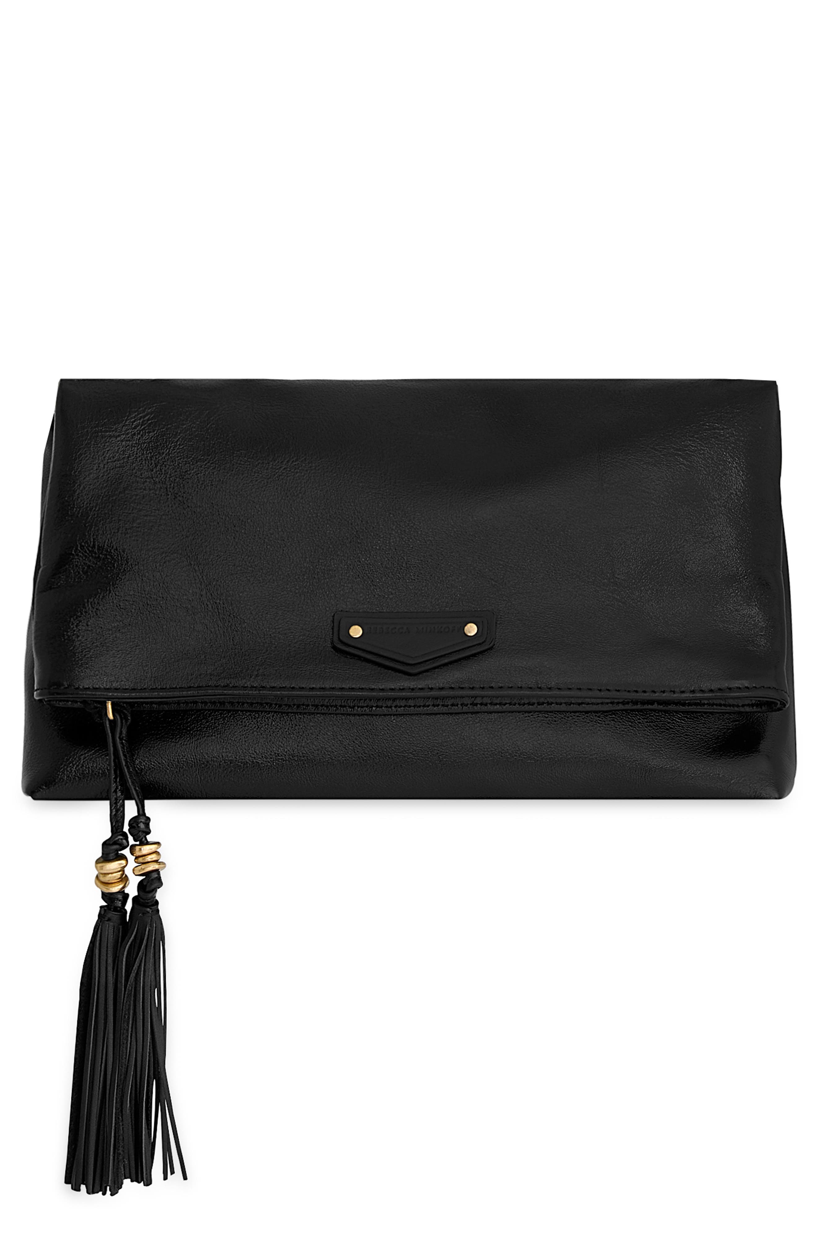 Tessa Leather Convertible Clutch, Main, color, BLACK