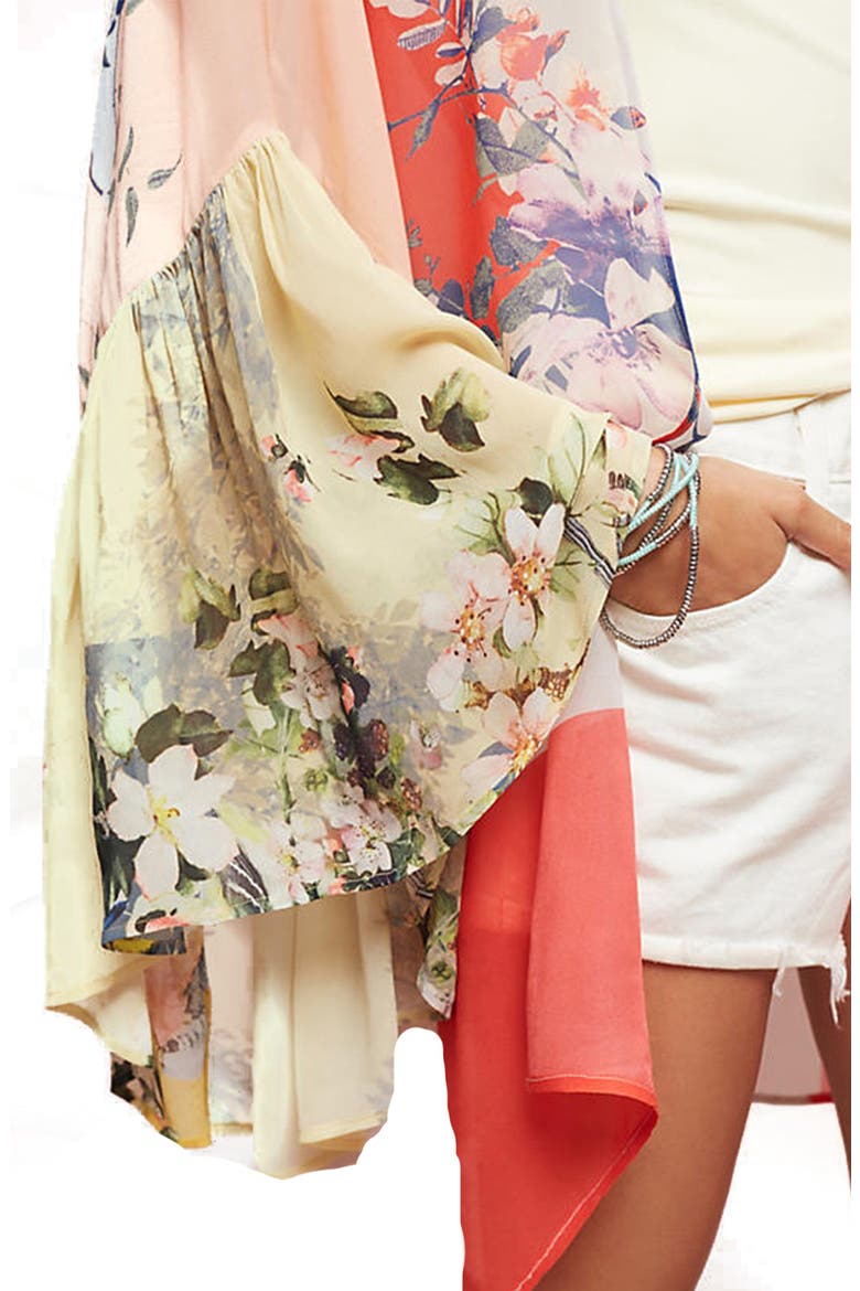 Mystical Garden Floral Print Bell Sleeve Ruana, Alternate, color, RED MULTI