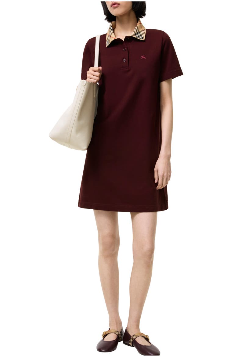 Check Collar Cotton Polo Shirt Dress, Main, color, Vineyard red